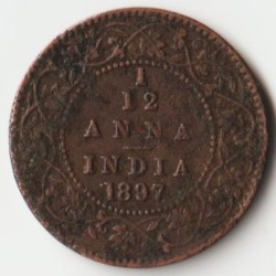 Extremely Rare 1/12 Anna 1897 Copper Coin of Victoria Empress British India Coinage XF Grade