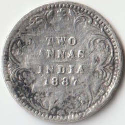 Two Anna 1887 Silver Coin of Victoria Empress British India Coinage