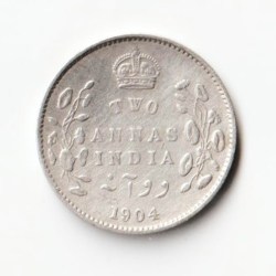 Two Anna 1904 of Edward Vii of Rare British India Coin in Extremely Fine Grade Silver Coin
