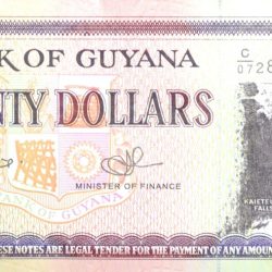 20 Dollars of Guyana Country (AD 1996-2018) with A photographic view of Kaieteur Falls