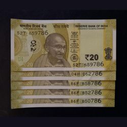 786 Holy number xxx786Rupees 20 rs Condition Excellent UNC 5 Piece COST 450/-
