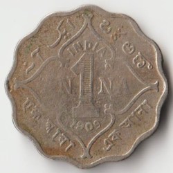 Extremely Rare One Anna 1909 Bombay Mint Copper-Nickel Coin of King Edward VII British India Coinage