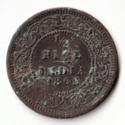 Rare 1/2 Pice 1862 Copper Coin of Victoria Empress Standard Circulation Coin of British India