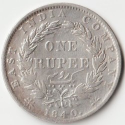Rare One Rupee 1840 Silver Coin of Victoria Queen Continuous Legend British India Coinage
