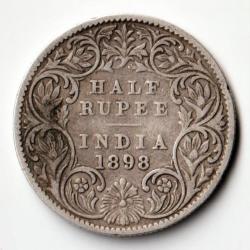 Extremely Rare Half Rupee India 1898 Silver Coin Victoria Empress British India Coinage
