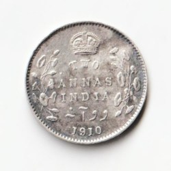 Two Anna 1910 of Edward Vii of Rare British India Coin in Extremely Fine Grade Silver Coin