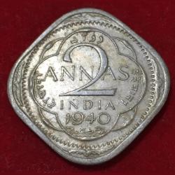 1940 India - British 2 Annas - George VI High Grade Coin #N97