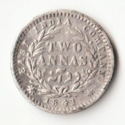 Two Anna 1841 Silver Coin Of Victoria Queen of East India Company British India Coinage