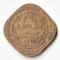 Rare Two Anna 1946 Copper-Nickel Coin of George VI British India Coinage