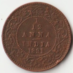 Extremely Rare and Fine 1/12 Anna 1891 Copper Coin of Victoria Empress British India Coinage