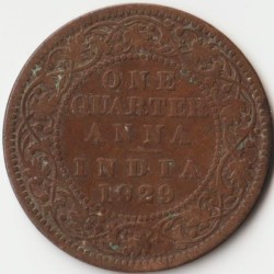 One Quarter Anna 1929 Bronze Coin of King George V British India Coinage