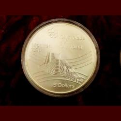 1976 Canada Queen Elizabeth II Olympics Montreal Village Silver $5 Coin