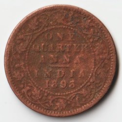 Extremely Rare One Quarter Anna 1893 Copper Coin of Queen Victoria British India Coinage