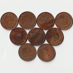 9 Coins Set of 1/12 Anna 1913 to 1939 Bronze Coins of King George V and George VI British India Coinage