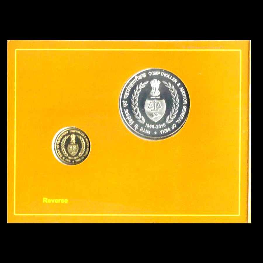50 Years Of Comptroller & Auditor 2010 Proof Set 150 Ruppes and 5 Ruppes Coin Set Kolkata Mint issue