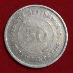 1895 Straits Settlement , British malaysia 50 cent Victoria Silver Very Rare Coin # o-4