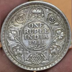 1911 One Ruppes Full Silver Coin Rare Date" George Fifth Bombay mint coin 100 % Original Coin # Sku 714