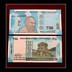 Rs 50 India Banknote Solid Fancy Number 333333 Gem Unc Unique and Rare