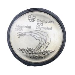 1976 Canada Queen Elizabeth II Olympics Montreal Village Silver $5 Coin