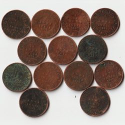 Rare 12 Coins Set of 1/12 Anna 1862 to 1901 Copper Coins of Victoria Queen British India Coinage