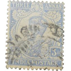 Postal Stamp of George V 3 Annas Dull Blue Colour Used as per Image.