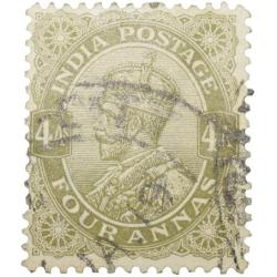 Postal Stamp of George V 4 Annas - Sage Green Colour - Ty.71 Stanely Gibbson - Used as per Image.