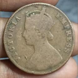 (1897) India - British ¼ Anna - "Victoria Empress" Copper Coin # Z-178