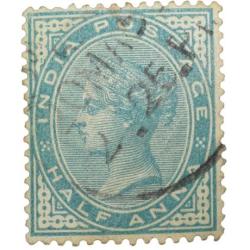 Postal Stamp of Victoria 1/2 Anna - Dull Green Colour - Used as per Image.