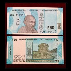 Rs 50 India Banknote Solid Fancy Number 444444 Gem Unc Unique and Rare