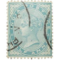 Postal Stamp of Victoria 1/2 Anna - Dull Green Colour - Used as per Image.