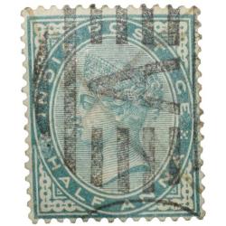 Postal Stamp of Victoria 1/2 Anna - Dull Green Colour - Used as per Image.