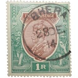 Postal Stamp of George V 1 Rupee Green-Brown Colour Used as per Image.