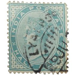 Postal Stamp of Victoria 1/2 Anna - Dull Green Colour - Used as per Image.