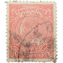 Postal Stamp of Travancore Anchel State 8 Cash Red Colour - Used Condition as per Image.