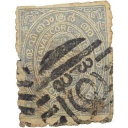 Postal Stamp of Travancore Anchel State 1 Chukram Dull Blue Colour - Used Condition as per Image.