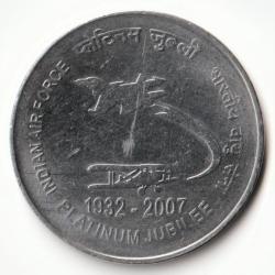 2 Rupees 1932 to 2007 On Platinum Jubilee Of Indian Air Force Commemorative Stainless Steel Coin of  Republic India