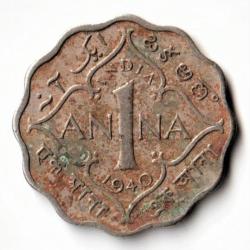 Rare One Anna 1940 Copper-Nickel Coin of Calcutta Mint King George VI British India Coinage