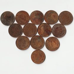 13 Coins Set of 1/12 Anna 1912 to 1939 Bronze Coins of King George V and George VI British India Coinage