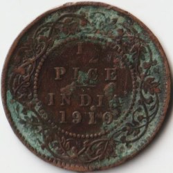 1/2 Pice 1910 Calcutta Mint Bronze Coin of King Edward VII British India Coinage