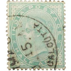 Postal Stamp of Victoria 1/2 Anna - Dull Green Colour - Used as per Image.
