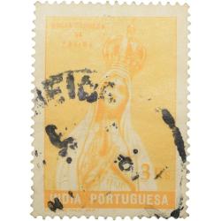 Postal Stamp of India Portugues - Yellow Colour 3 Ries - Our lady of Fatima - Used as per Image, Rar