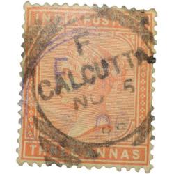 Postal Stamp of Victoria 3 Annas - Orange Colour - Calcutta Cancellation - Used Condition as per Ima
