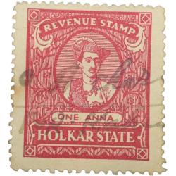 Revenue Stamp of Indore State - Yeshwant Rao Holkar 1 Anna Red - Used Condition as per Image.