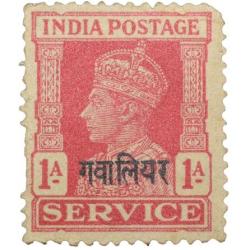 Postal Stamp of Indian Conventional States - Gwalior State - George VI Red Service 1 Anna - 'Gwalio