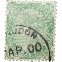 Postal Stamp of Victoria 2 Annas 6 Pies - Green Colour - Rangoon (Burma) Cancellation - Used Conditi