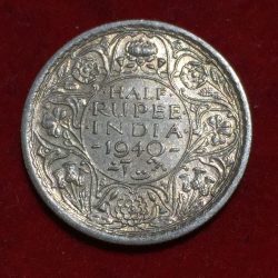 Rare 1940 ½ Rupee - George VI British - India Silver Coin #L-321