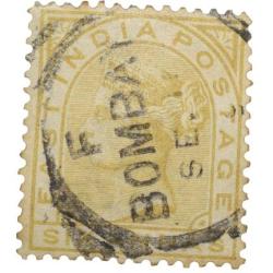 Postage Stamp of Victoria (AD 1876) 6 Annas Olive-Blister Colour - Bombay Cancellation - Used Condit