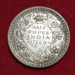 Rare 1942 ½ Rupee - George VI British - India Silver Coin #L-323