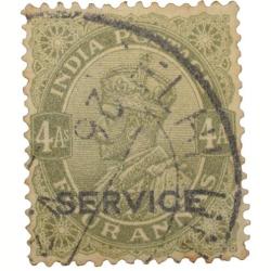 Postal Stamp of George V 4 Annas Olive-Green Colour 4 Annas - Used Condition as per Image.