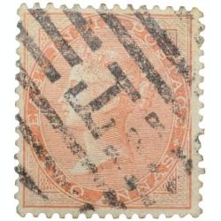 East India Postage Stamp of Victoria Queen (AD 1858) - Orange Colour 2 Annas - Gibbson Ty.44 - Used